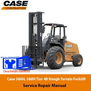 Service repair manual cover for Case 586H and 588H forklifts, featuring technical diagrams and maintenance instructions