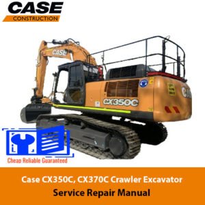 Service repair manual cover for Case CX350C and CX370C excavators, featuring technical diagrams and maintenance guidelines