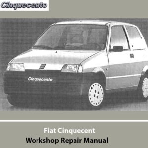 Cover of the Fiat Cinquecento workshop repair manual, showcasing the car's design and essential repair information