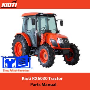 Kioti RX6030 Tractor Parts Manual cover featuring a detailed illustration of the tractor and parts list