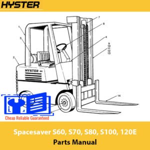 Forklift parts manual for Hyster S60, S70, S80, S100, and 120E models, detailing specifications and components