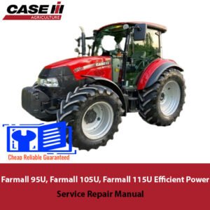 Service repair manual cover for Case Farmall 95U, 105U, and 115U tractors, featuring detailed maintenance instructions