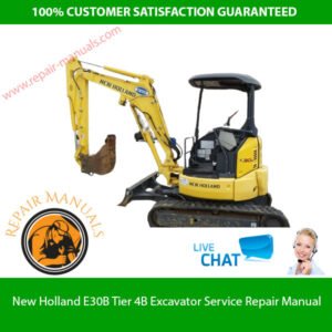 New Holland E30B Excavator service repair manual cover featuring the model and technical illustrations