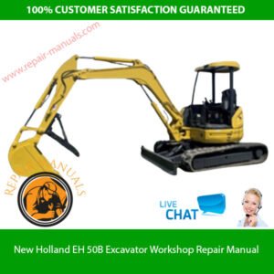 New Holland EH50B Excavator Workshop Repair Manual cover featuring the model and technical illustrations