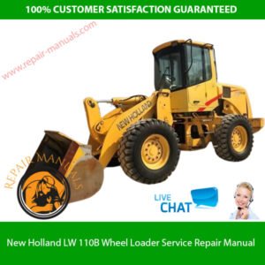 New Holland LW 110B Wheel Loader Service Repair Manual cover featuring the loader and technical illustrations