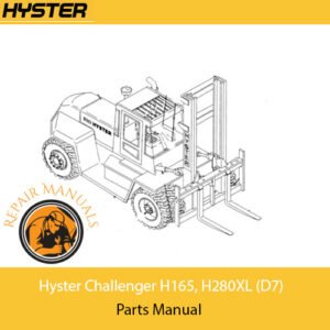 Hyster H165 and H280XL Challenger Forklift Parts Manual cover, featuring detailed diagrams and part specifications