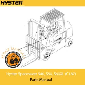 Parts manual for Hyster Spacesaver S40, S50, S60XL forklifts, detailing components and specifications for maintenance