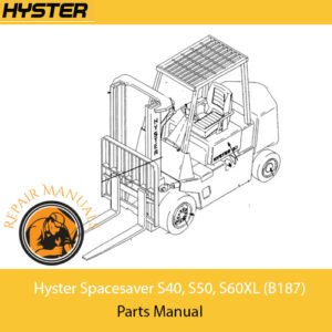 Parts manual for Hyster Spacesaver S40, S50, S60XL forklifts, detailing components and specifications for maintenance