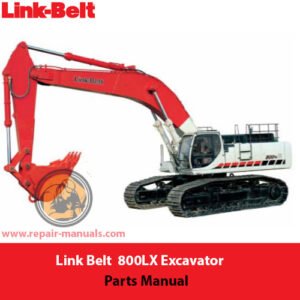 Link Belt 800LX Excavator Parts Manual cover featuring detailed diagrams and parts listings for maintenance and repair