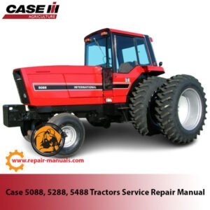 Service repair manual cover for Case 5088, 5288, and 5488 tractors, featuring detailed maintenance and troubleshooting information