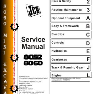 JCB 8060 Mini Excavator Service Repair Manual showcasing technical drawings and essential maintenance information