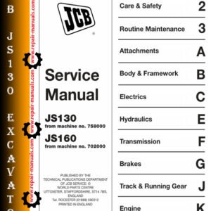 JCB JS130 Excavator Service Repair Manual cover featuring the model and essential maintenance information