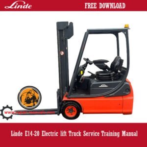 Linde E14-20 Electric Lift Truck Service Training Manual, displaying the truck and key service training visuals