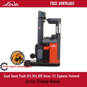 Lined Reach Truck R14, R16, R20 Series 113 Explosion Protected Service Training Manual cover with technical illustrations