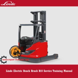Linde R10 Electric Reach Truck Service Training Manual, displaying the truck and key service training visuals