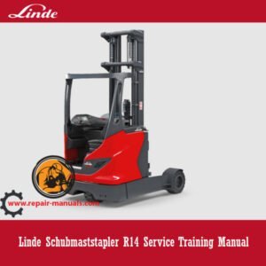 Linde R14 Schubmaststapler service training manual cover featuring the model and training details
