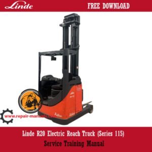 Linde R20 Electric Reach Truck Service Training Manual, displaying the truck image and key training information