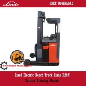Linde R20N Electric Reach Truck service training manual with a lined design, emphasizing the title and instructional content
