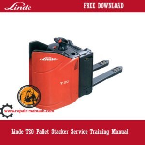 Linde T20 Pallet Stacker Service Training Manual cover featuring the model and key service information
