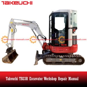 Takeuchi TB23R Excavator Workshop Repair Manual, showcasing the title and technical diagrams for repair guidance