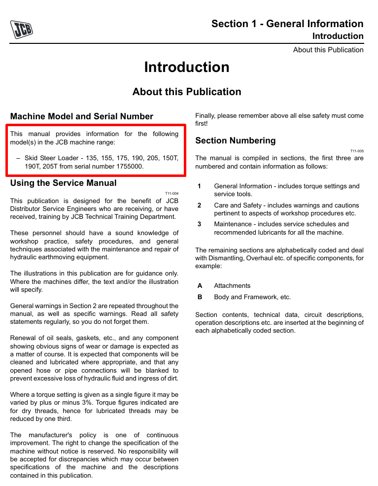 Detailed repair manual for JCB 205 Skid Steer Loader, including service procedures and maintenance tips