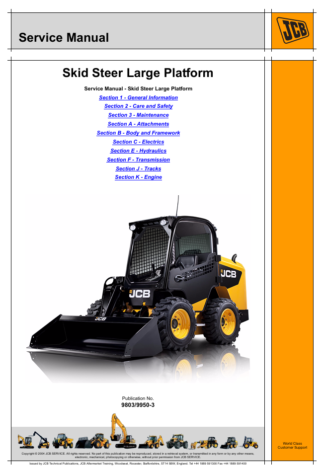 Detailed service repair manual for the JCB 260T Skid Steer, outlining necessary maintenance and repair techniques