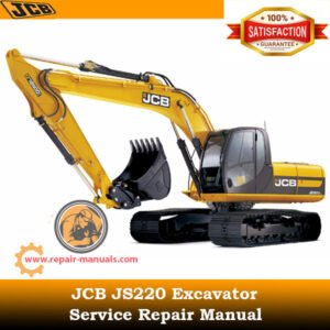 JCB JS220 Excavator Service Repair Manual cover featuring the model and technical illustrations for maintenance guidance