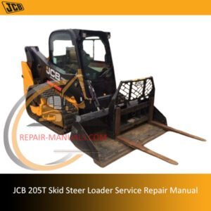 Service repair manual for JCB 205T Skid Steer Loader, showcasing detailed diagrams and maintenance instructions