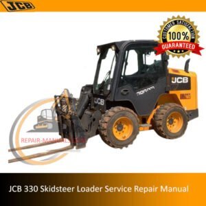 Service Repair Manual for JCB 330 Skidsteer Loader, showcasing the loader and detailed diagrams for maintenance