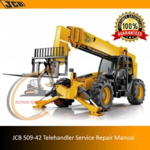 JCB 509-42 Telehandler service repair manual cover featuring the machine and technical illustrations