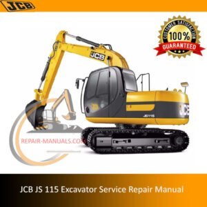 JCB JS115 Excavator Service Repair Manual cover featuring the model and technical illustrations for maintenance guidance