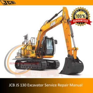 JCB JS130 Excavator Service Repair Manual cover featuring the model and technical illustrations for maintenance guidance