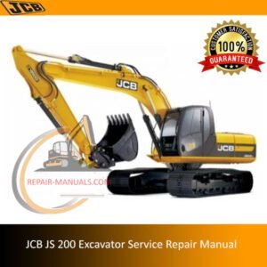 JCB JS200 Excavator service repair manual, displaying the title and technical graphics for repair guidance