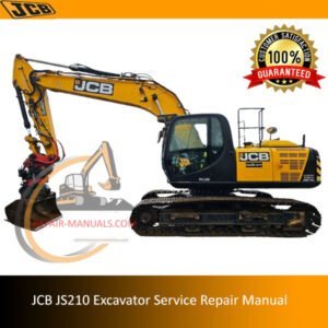 JCB JS210 Excavator Service Repair Manual cover featuring an illustration of the excavator and technical details