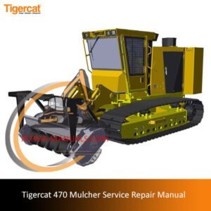 Tigercat 470 Mulcher Service Repair Manual, showcasing the title and relevant technical graphics for maintenance guidance