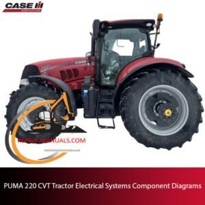 Diagrams of electrical systems components for the PUMA 220 CVT tractor, detailing connections and configurations