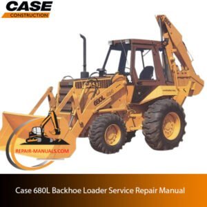 Service repair manual cover for Case 680L Backhoe Loader, featuring detailed diagrams and maintenance instructions