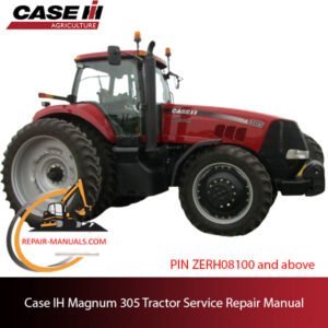 Service repair manual cover for Case IH Magnum 305 tractor, featuring technical diagrams and maintenance instructions