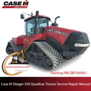 Service repair manual cover for Case IH Steiger 550 Quadtrac Tractor, featuring technical diagrams and maintenance guidelines