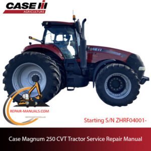 Cover of the service repair manual for Case Magnum 250 CVT tractor, including troubleshooting and maintenance guidelines