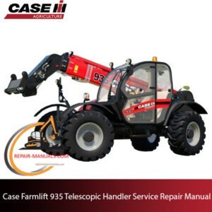 Service repair manual cover for Case Farmlift 935 Telehandler, featuring technical diagrams and maintenance instructions