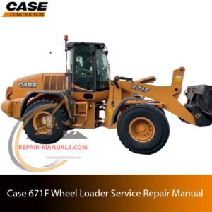 Cover of the service repair manual for Case 721F Wheel Loader, including maintenance tips and technical specifications with highlighting repair procedures
