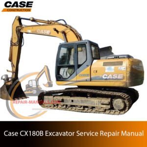 Cover of the service repair manual for Case CX180B Excavator, including maintenance tips and technical specifications with highlighting repair procedures