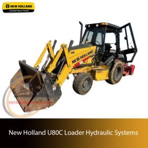 Detailed view of the hydraulic systems in a New Holland U80C loader, illustrating key parts and their roles in operation