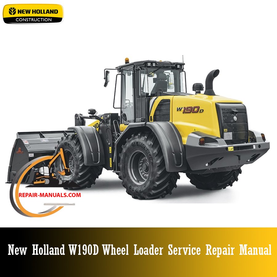 Service Repair Manual for New Holland W190D Wheel Loader, showcasing diagrams and maintenance instructions